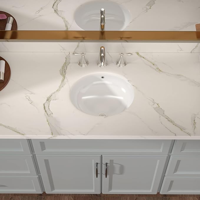 Lordear Undermount Bathroom Sink 19x16 Inch Bathroom Vanity Sink Undermount Round White Porcelain Ceramic Bathroom Under Counter Lavatory Vanity Sink Basin with Overflow