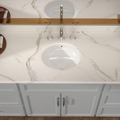 Lordear Undermount Bathroom Sink 19x16 Inch Bathroom Vanity Sink Undermount Round White Porcelain Ceramic Bathroom Under Counter Lavatory Vanity Sink Basin with Overflow