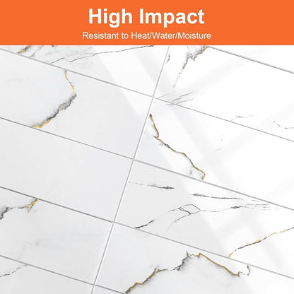 80-Piece Glossy Calacatta Gold Marble Thick PVC Peel and Stick Backsplash, 2" x 8" Waterproof Subway Tile Peel and Stick Wall Tiles for Kitchen and Bathroom