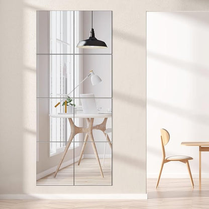 VASUHOME Glass Full Length Wall Mirror Tiles - [12 x10 Inch - 12PCS] HD Gym Mirrors for Home Gym, Full Body Long Mirror for Bedroom, Living Room, Door, Closet
