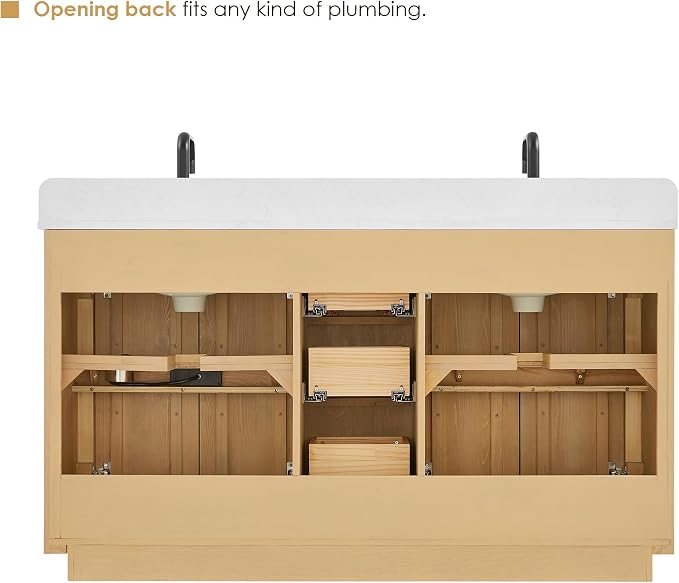 60 In Bathroom Vanities Double Sink Vanity with Ceramic Sinks Countertop | Pre-Assembled, Backsplash Included, Sturdy Solid Wood, Large Storage Cabinet, Soft Closing Doors, Dovetail Drawers