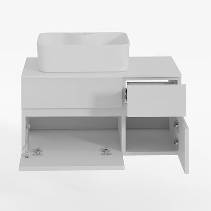 Bathroom Vanity Floating Bathroom Sink Cabinet with Ceramic Vessel Sink Wall Mounted Floating Vanity (White, 31.5W)