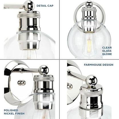 Progress Lighting Hansford Collection 1-Light Clear Glass Coastal Bath Vanity Light Polished Nickel