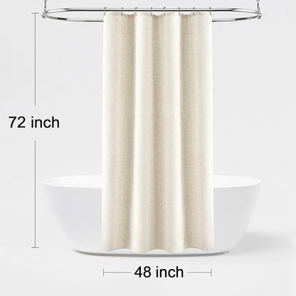 Linen Shower Curtain Flax Cream, Fabric Boho Farmhouse Shower Curtains for Bathroom Cream Cotton Natural Cloth Liner Set 48" W x 72" L