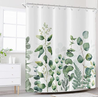 Botanical Shower Curtain, Green Eucalyptus Leaf Plants Bathroom Curtains Rustic Shower Curtains for Bathtub Decor Machine Washable Waterproof Fabric with 12 Hooks 72 Lx36 W GCI-10470