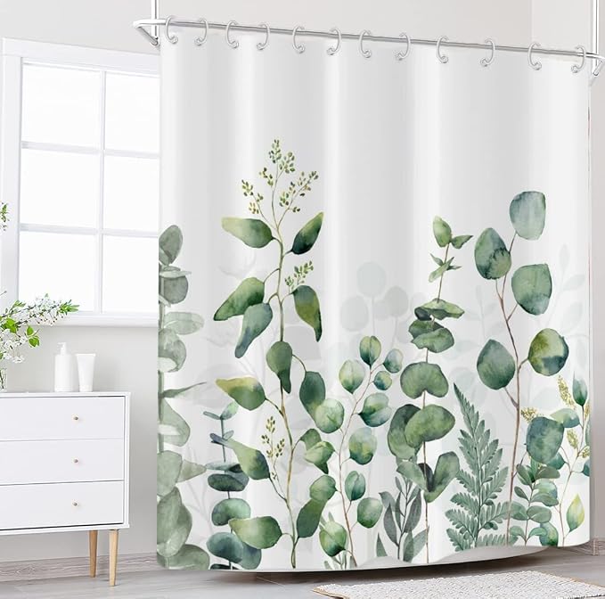 Botanical Shower Curtain, Green Eucalyptus Leaf Plants Bathroom Curtains Rustic Shower Curtains for Bathtub Decor Machine Washable Waterproof Fabric with 12 Hooks, 96''Lx72''W (GCI-10304)