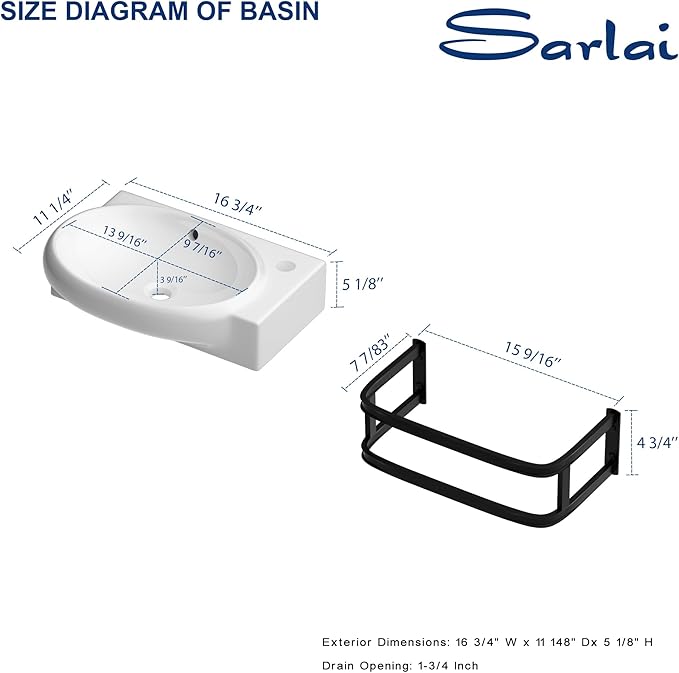 Sarlai Wall Mounted Bathroom Vessel Sink with Towel Rack,17x11 Inch Wall Hung Rectangle Ceramic Small Bathroom Sink White Mini Wash Modern Vanity Floating Basin