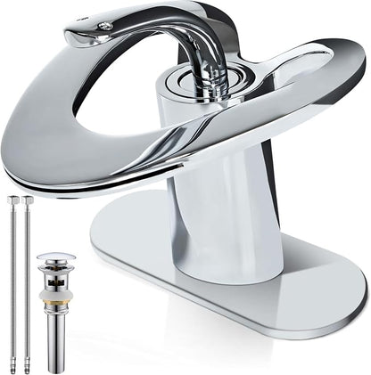 Chrome Waterfall Vessel Sink Single Hole 1 Handle Lever Vanity Brass Modern Elegant Bathroom Faucets, Unique Copper One Hole Hollow Faucet, Lavabos de Bano modernos