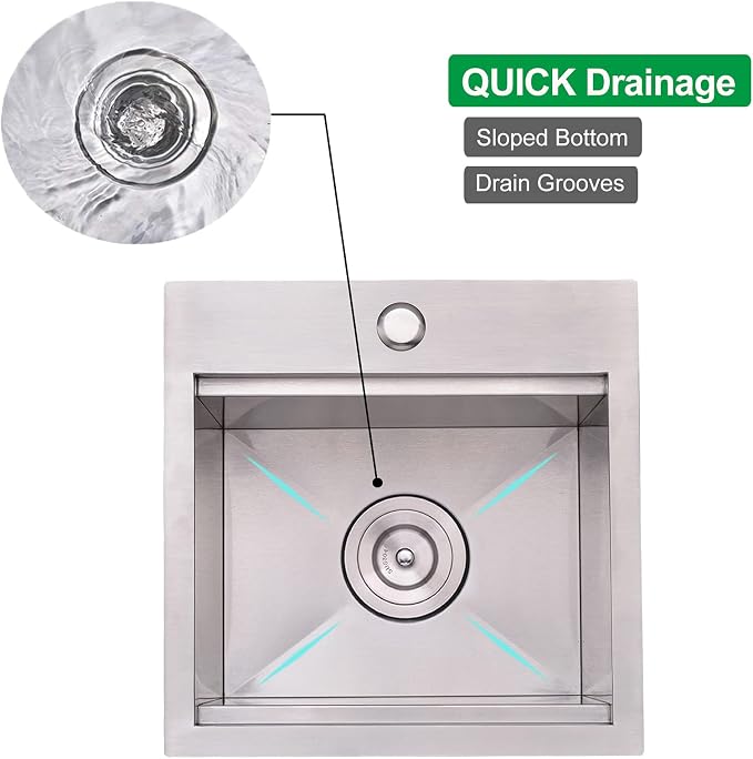 Bar Sink, 15 x 15 Inch Bar Sink Drop In, Stainless Steel Square Topmount Workstation Small Kitchen Sink, Single Bowl Kitchen Sink for Office Laundry Wet Bar Prep RV Outdoor Yard