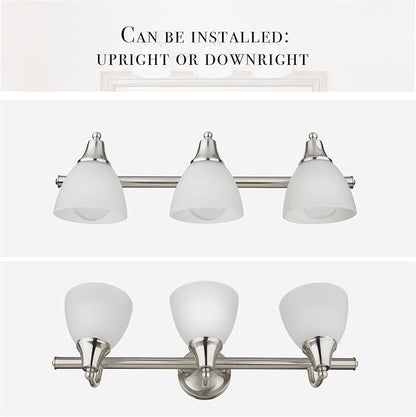 Globe Electric 50700 3-Light Vanity All-in-One Bathroom Set, 5 Piece Brushed Steel Finish, 70, Bulb Not Included