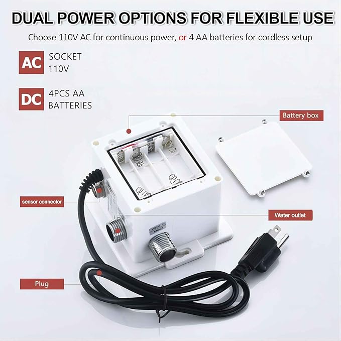 Chrome Touchless Bathroom Sink Faucet - Automatic Sensor Faucet - Dual Power Supply 110V AC or Battery Operated for Commercial