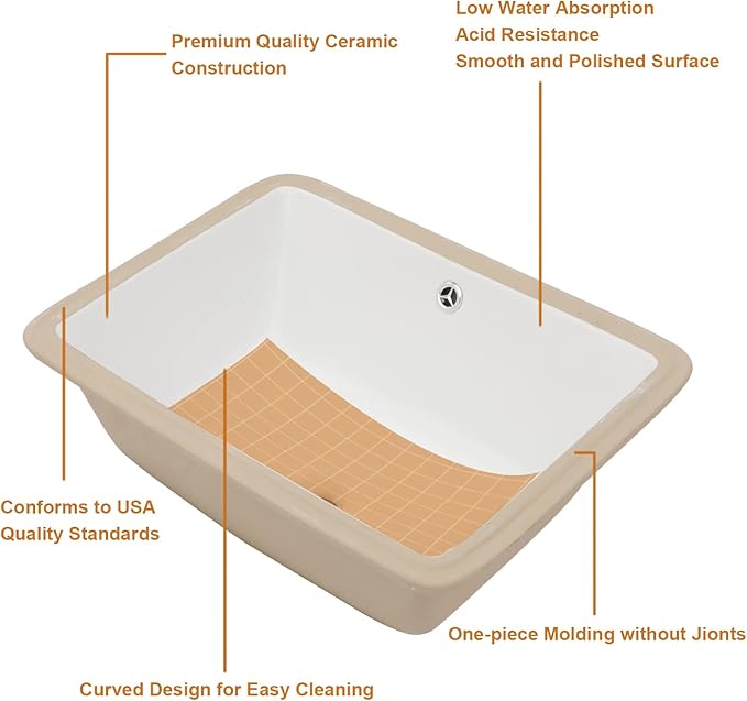 Lordear Undermount Rectangle White Porcelain Ceramic Bathroom Vanity Sink 20x15 Inch with Overflow