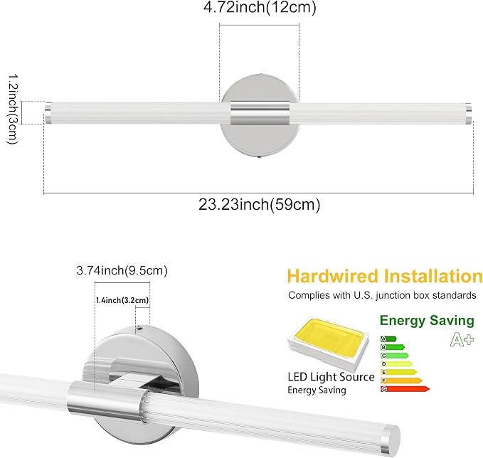 Wall Sconces Set of 2 Hardwired LED Vanity Light Chrome 23" | Dimmable 5CCT LED Bathroom Light Fixtures, 360° Full Lighting, Modern Vanity Light Bar for Bathroom Mirror