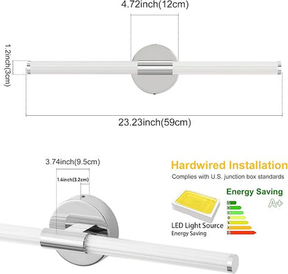 Wall Sconces Set of 2 Hardwired LED Vanity Light Chrome 23" | Dimmable 5CCT LED Bathroom Light Fixtures, 360° Full Lighting, Modern Vanity Light Bar for Bathroom Mirror