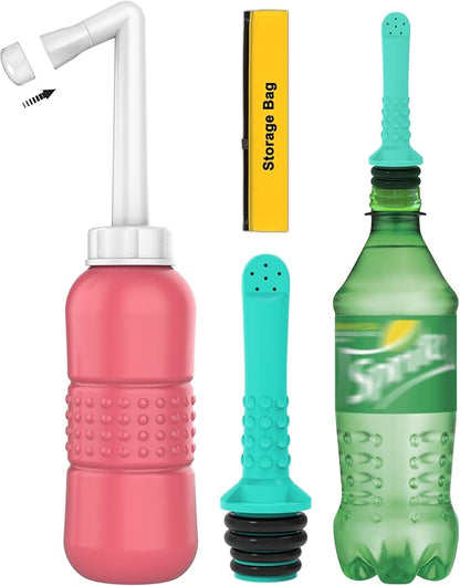 2PCS-Pack Portable Bidet for Travel Bidet Bottle+ Green Pocket Cleaner Backpack Camping Bidets , with Water Seal Cap + Storage Bag ,Peri Bottle for Postpartum Essentials