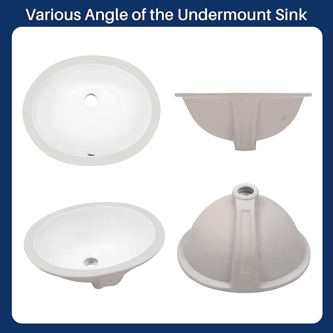 Enbol 13x10 inch Undermount Bathroom Sink - Oval Bathroom Sink White Ceramic Vessel Lavatory Basin with Overflow, Countertop Vanity Sink ECU1310