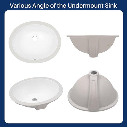 Enbol 13x10 inch Undermount Bathroom Sink - Oval Bathroom Sink White Ceramic Vessel Lavatory Basin with Overflow, Countertop Vanity Sink ECU1310