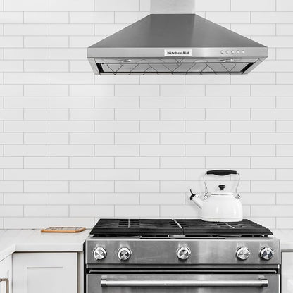 80-Piece Pure White Thick PVC Peel and Stick Backsplash, 2" x 8" Waterproof Subway Tile Peel and Stick Wall Tiles for Kitchen and Bathroom
