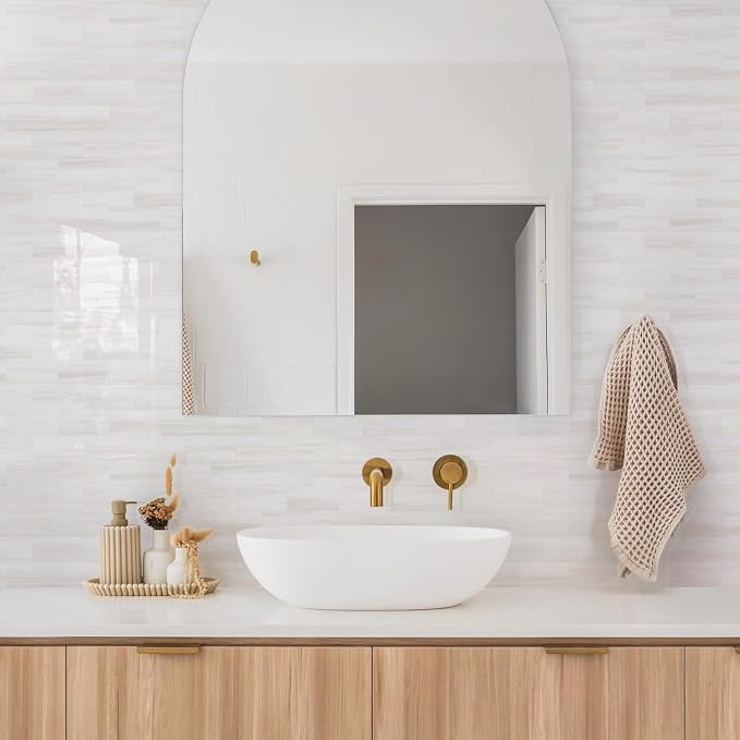 STICKGOO 10-Sheet Subway Tile Peel and Stick Wall Tiles, Seamless Design Polished Dolomite Kitchen Backsplash, PVC Stick on Tiles for Kitchen, Bathroom, RV, Fireplace