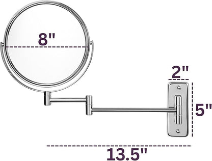 JERDON Wall-Mounted Magnifying Mirror - Bathroom Makeup Mirror with 5X Magnification - 8-Inch Diameter - Chrome Finish - Model JP7506CF