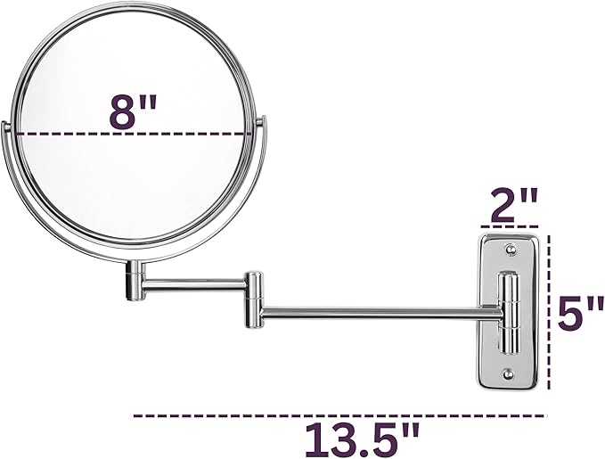 JERDON Wall-Mounted Magnifying Mirror - Bathroom Makeup Mirror with 8X Magnification - 8-Inch Diameter - Chrome Finish - Model JP7808C