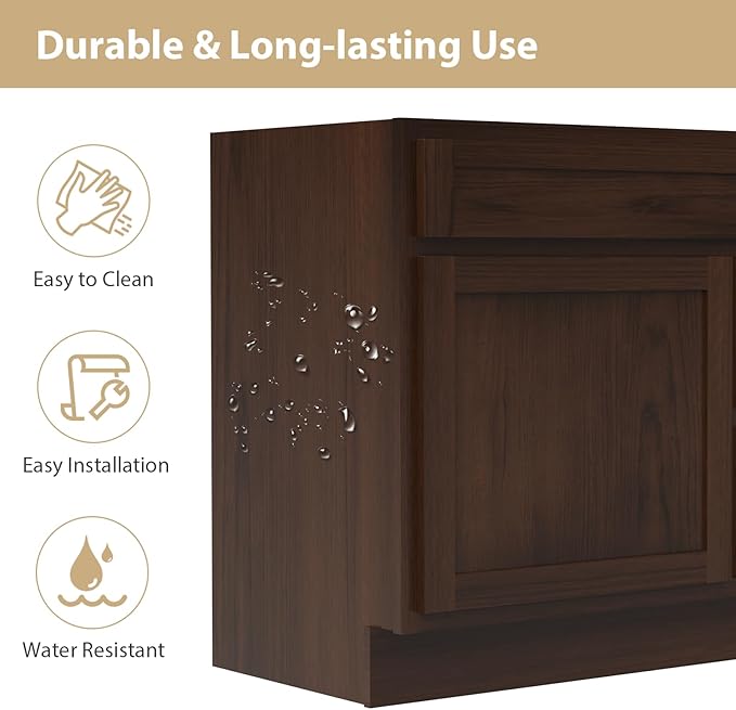Vanity Art 36 Inch Single Shutter Door Bathroom Vanity Base Cabinet with 2 Functioning Shaker Drawers, Strudy Floor Mount Storage Cabinet Organizer for Bedroom, Living Room, Kitchen, VA4036-2R-B