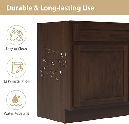 Vanity Art 36 Inch Single Shutter Door Bathroom Vanity Base Cabinet with 2 Functioning Shaker Drawers, Strudy Floor Mount Storage Cabinet Organizer for Bedroom, Living Room, Kitchen, VA4036-2R-B