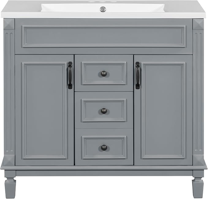 36" Bathroom Vanity with Sink Combo, Floor Standing Vanities Storage Cabinet Set W/2 Soft Closing Doors and 2 Drawer