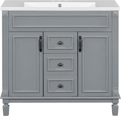 36" Bathroom Vanity with Sink Combo, Floor Standing Vanities Storage Cabinet Set W/2 Soft Closing Doors and 2 Drawer
