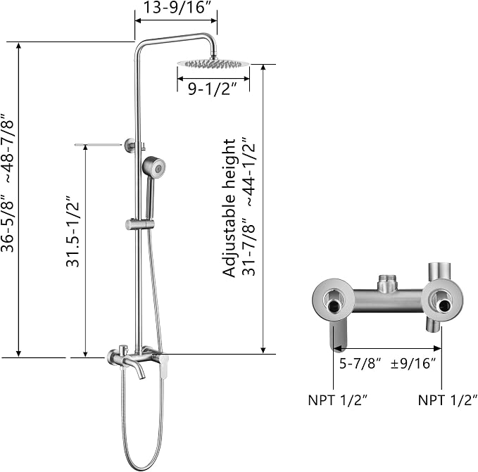 HDSRYJXH Shower Faucet - Shower Faucets Sets Complete, Shower System - Outdoor Shower Kit/Outdoor Shower Fixtures W/ SS304 Shower Head with 3 modes Handheld, Brushed Nickel
