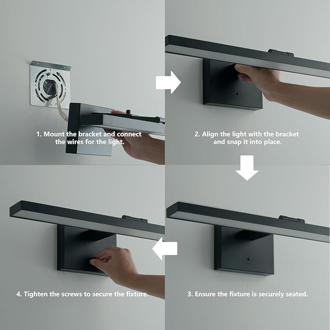 mirrea 24-Inch Matte Black LED Vanity Light Over Medicine Cabinet, Modern 5CCT Dimmable Bath Bar Lighting with Extendable Arm for Bathroom