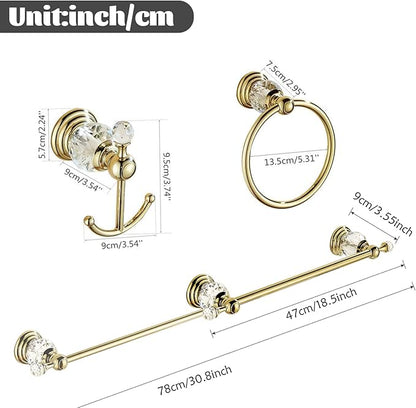 WINCASE Gold Bathroom Accessories, Adjustable Crystal Towel Bar Set, Golden Hardware Set Hand Towel Ring Racks Paper Holder Hook Wall Mounted