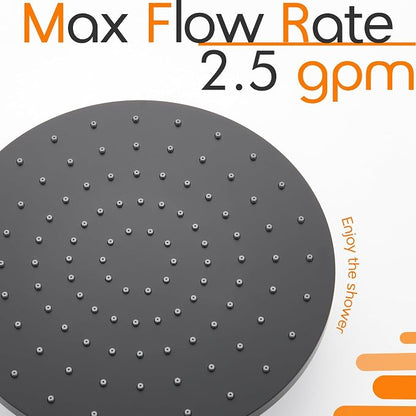 Rained Waterfall Shower Head 10-inch Large Overhead Showerhead High Flow 2.5 GPM with Adjustable Swivel Ball Joint, Matte Black SH001MB-D10