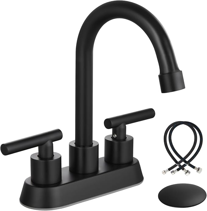 Airuida 4 Inch Centerset Matte Black Bathroom Sink Faucet | 2 Handle,with Pop Up Drain,Sink Faucet Bathroom
