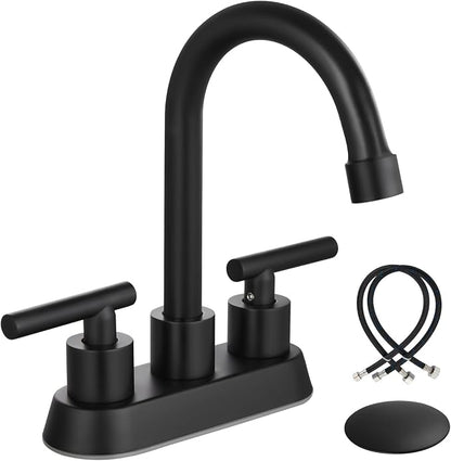 Airuida 4 Inch Centerset Matte Black Bathroom Sink Faucet | 2 Handle,with Pop Up Drain,Sink Faucet Bathroom