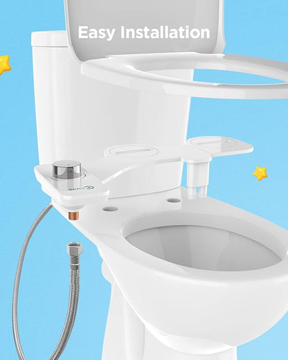 Ciays Toilet Bidet Non-Electric Bidet Toilet Attachment Dual Nozzles for Frontal/Rear Wash, Ultra-Slim Bidet Attachment Adjustable Pressure Control, Sliver/White Standard