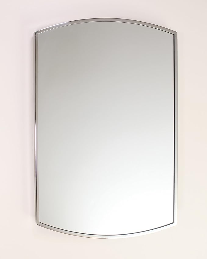 Fox Hollow Furnishings 16x20 Harper Crescent Metal Framed Rectangle Recessed Bathroom Medicine Cabinet, Arced Mirror, 14x18 in-Wall Opening, Adjustable Glass Shelves, Magnet Close, Chrome