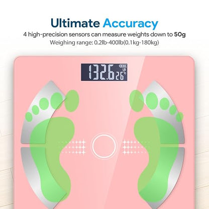 Digital Smart Scale for Body Weight and Body Composition – BMI, Body Fat, Muscle Mass Reading, Bluetooth Sync with Compatible Apps, Personal Use at Home【Pink】
