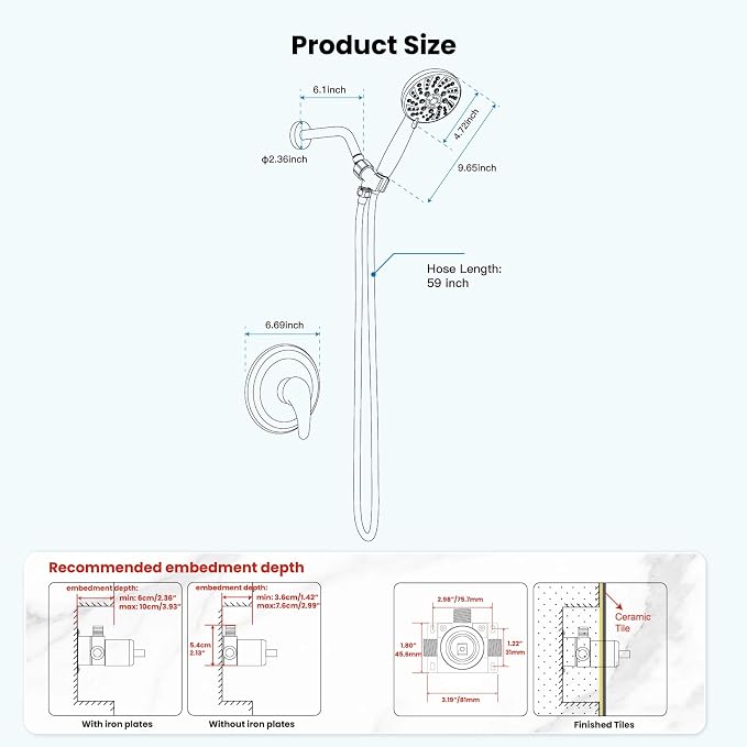 gotonovo Shower Faucet Set with Valve Kit 6 Mode Handheld Brushed Gold | Bathroom Shower Head and Handle Set,6 Modes ABS Handheld Spray,Pressure Balance Valve and Trim Kit Complete,Single-Handle