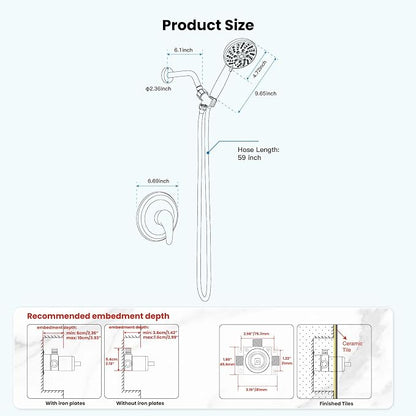 gotonovo Shower Faucet Set with Valve Kit 6 Mode Handheld Brushed Gold | Bathroom Shower Head and Handle Set,6 Modes ABS Handheld Spray,Pressure Balance Valve and Trim Kit Complete,Single-Handle