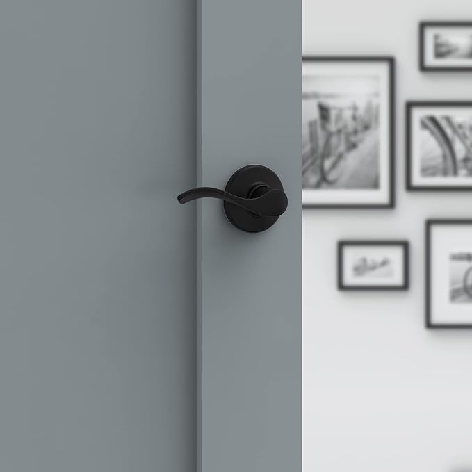 Kwikset Balboa Interior Passage Door Handle, Lever For Closet and Hallway Doors, Reversible Non-Locking Handle Lever, Matte Black