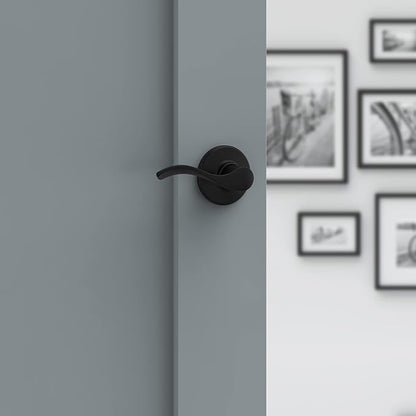Kwikset Balboa Interior Passage Door Handle, Lever For Closet and Hallway Doors, Reversible Non-Locking Handle Lever, Matte Black