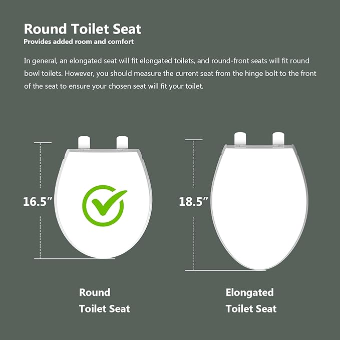 Slow Close Toilet Seat, Fit Round and Standard Toilets, Quick Release Hinges for Easy Clean, Two Mounting Options for Easy Installing, Heavy Duty, Never Loosen, White