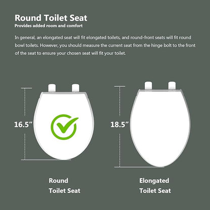 Slow Close Toilet Seat, Fit Round and Standard Toilets, Quick Release Hinges for Easy Clean, Two Mounting Options for Easy Installing, Heavy Duty, Never Loosen, White