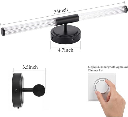 URSOLA 24" Modern LED Bathroom Light Fixtures, Matte Black 3CCT Dimmable Bathroom Vanity Light Over Mirror, Bathroom Vanity Bath Bar Lights with 360° Removable Acrylic Light Tube
