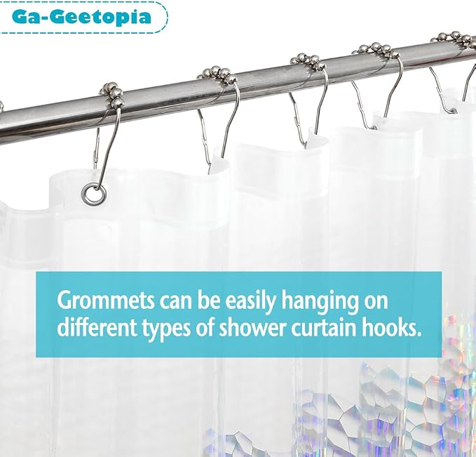 Ga-Geetopia Holographic Extra Long 3D EVA Shower Curtain Liner Water Cube, 72x80 Premium Light Weight Clear Plastic Bathroom Shower Curtain with Rustproof Metal Grommets