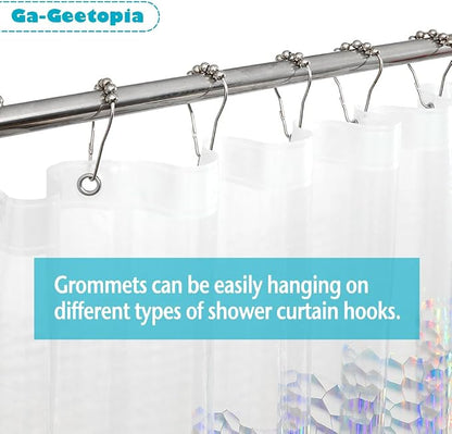 Ga-Geetopia Holographic Extra Long 3D EVA Shower Curtain Liner Water Cube, 72x80 Premium Light Weight Clear Plastic Bathroom Shower Curtain with Rustproof Metal Grommets