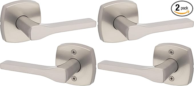 Kwikset Tripoli Lever Interior Passage Door Handle, Lever for Closet and Hallway Doors, Reversible Non-Locking Handle Lever, Satin Nickel, with Microban Protection (Pack of 2)