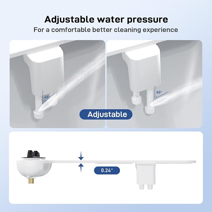 Bidet Attachment for Toilet, Non-Electric Dual Nozzle Bidet Sprayer with Adjustable Water Pressure, Cold Water Toilet Seat Attachment for Feminine and Personal Hygiene