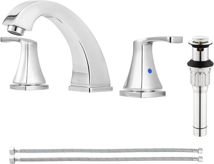 8 Inch Bathroom Sink Faucet Widespread for Vanity, Chrome | Mid Arc, 2 Handle Lead-Free Deck Mount Bathroom Faucet with Pop Up Drain Supply Lines, for 3 Hole Lavatory Utility Sink